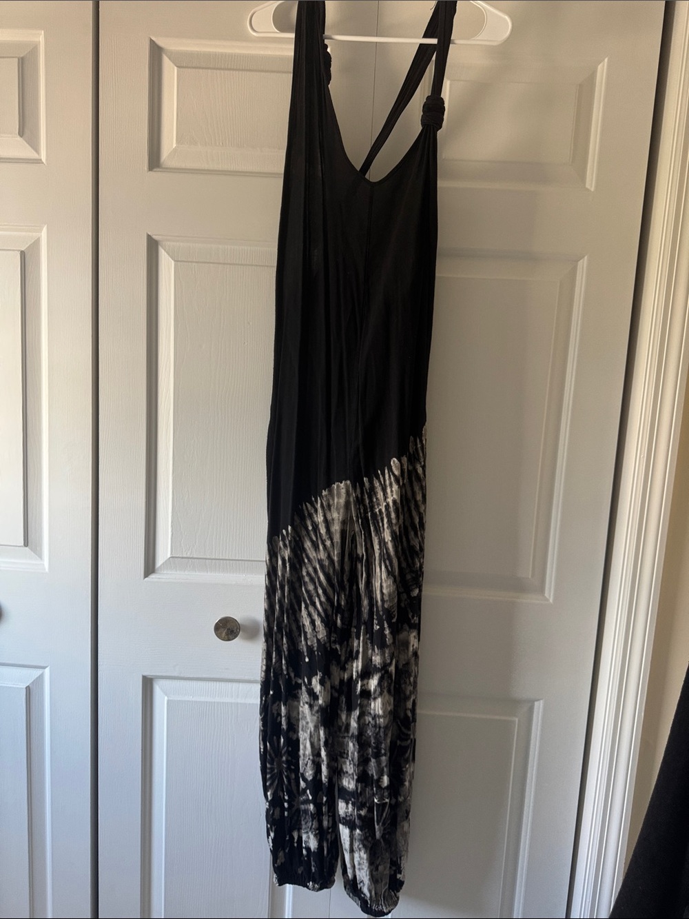 Black Tie-Dye Sleeveless Jumpsuit with Knotted Straps